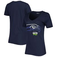 Women's New Era College Navy Seattle Seahawks Ink Dye Sideline V-Neck T-Shirt