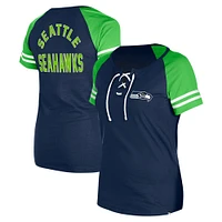 T-shirt raglan à lacets New Era College Navy Seattle Seahawks pour femme