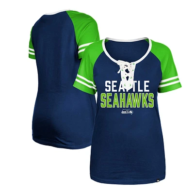 T-shirt à lacets raglan New Era College Navy Seattle Seahawks pour femme