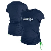 T-shirt froncé sur le côté des Seattle Seahawks New Era College Navy pour femme