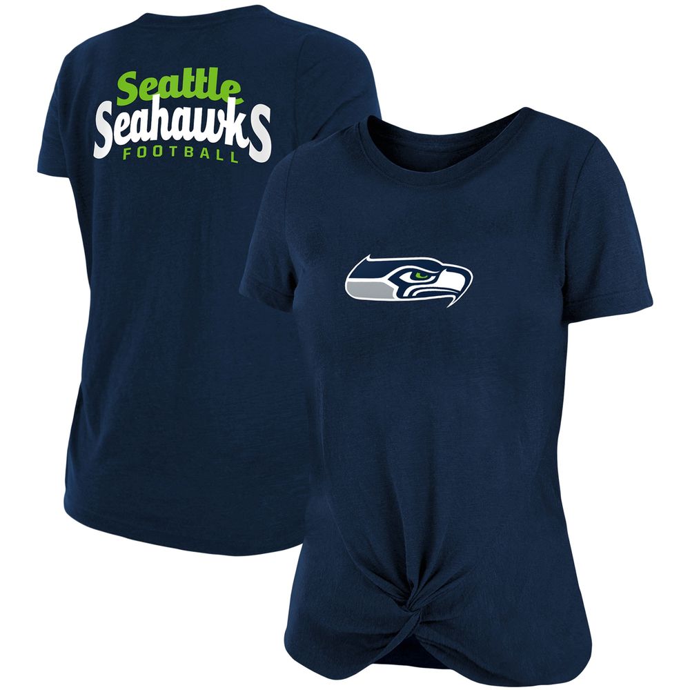 Women's New Era College Navy Seattle Seahawks Slub T-Shirt with Front Twist Knot