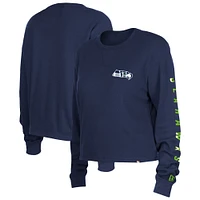 T-shirt à manches longues court thermique Seattle Seahawks pour femme New Era College Navy