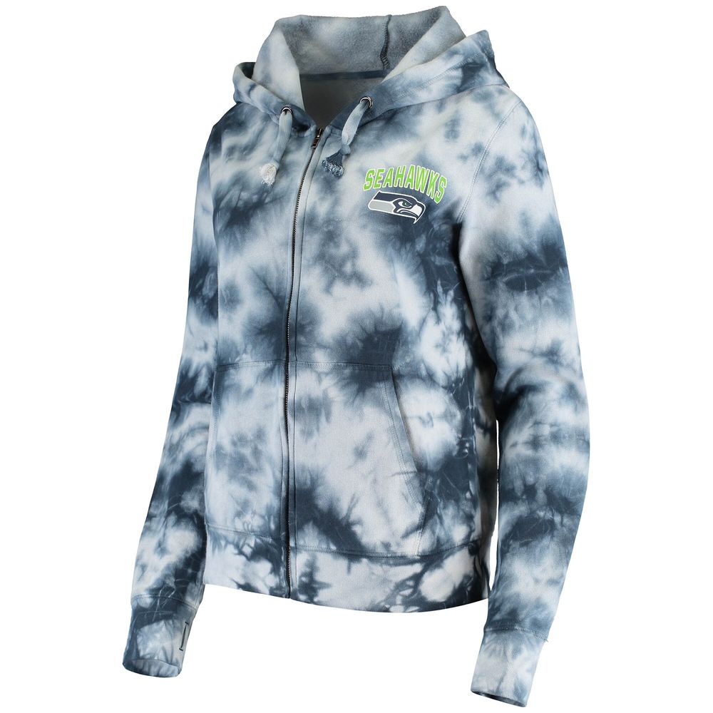 Women's New Era College Navy Seattle Seahawks Tie Dye Fleece Full-Zip Hoodie