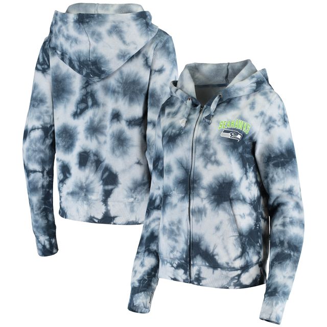 Sweat à capuche zippé en polaire tie-dye Seattle Seahawks New Era College Navy pour femme