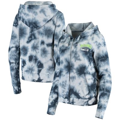 Women's New Era College Navy Seattle Seahawks Tie Dye Fleece Full-Zip Hoodie