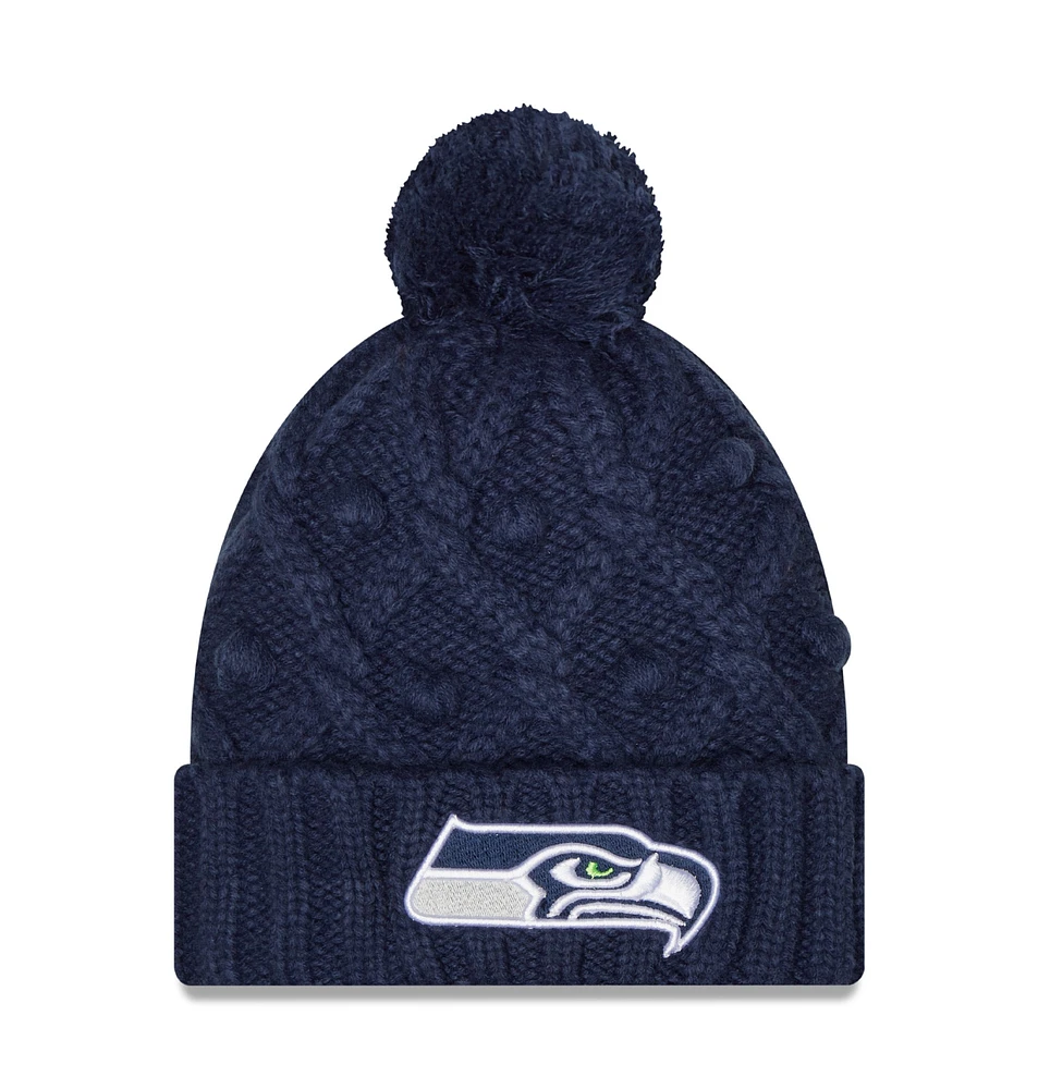 Women's New Era College Navy Seattle Seahawks Toasty Cuffed Knit Hat with Pom