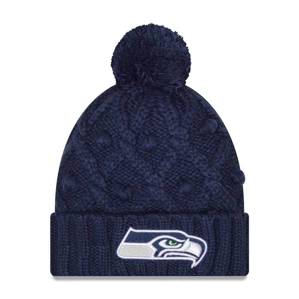 Women's New Era College Navy Seattle Seahawks Toasty Cuffed Pom Knit - Hat