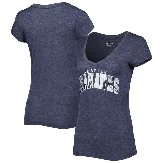 T-shirt à encolure en V pour femme New Era Heathered College Navy Seattle Seahawks Training Camp