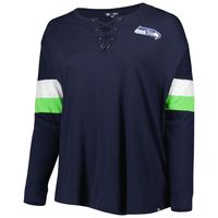 Women's New Era Navy Seattle Seahawks Plus Athletic Varsity Lace-Up V-Neck Long Sleeve T-Shirt