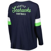 Women's New Era Navy Seattle Seahawks Plus Athletic Varsity Lace-Up V-Neck Long Sleeve T-Shirt