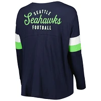 Women's New Era Navy Seattle Seahawks Plus Athletic Varsity Lace-Up V-Neck Long Sleeve T-Shirt