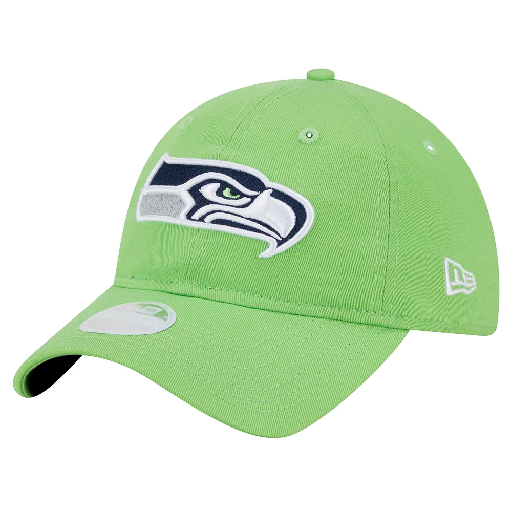 Women's New Era  Neon Green Seattle Seahawks  Main Core Classic 2.0 9TWENTY Adjustable Hat