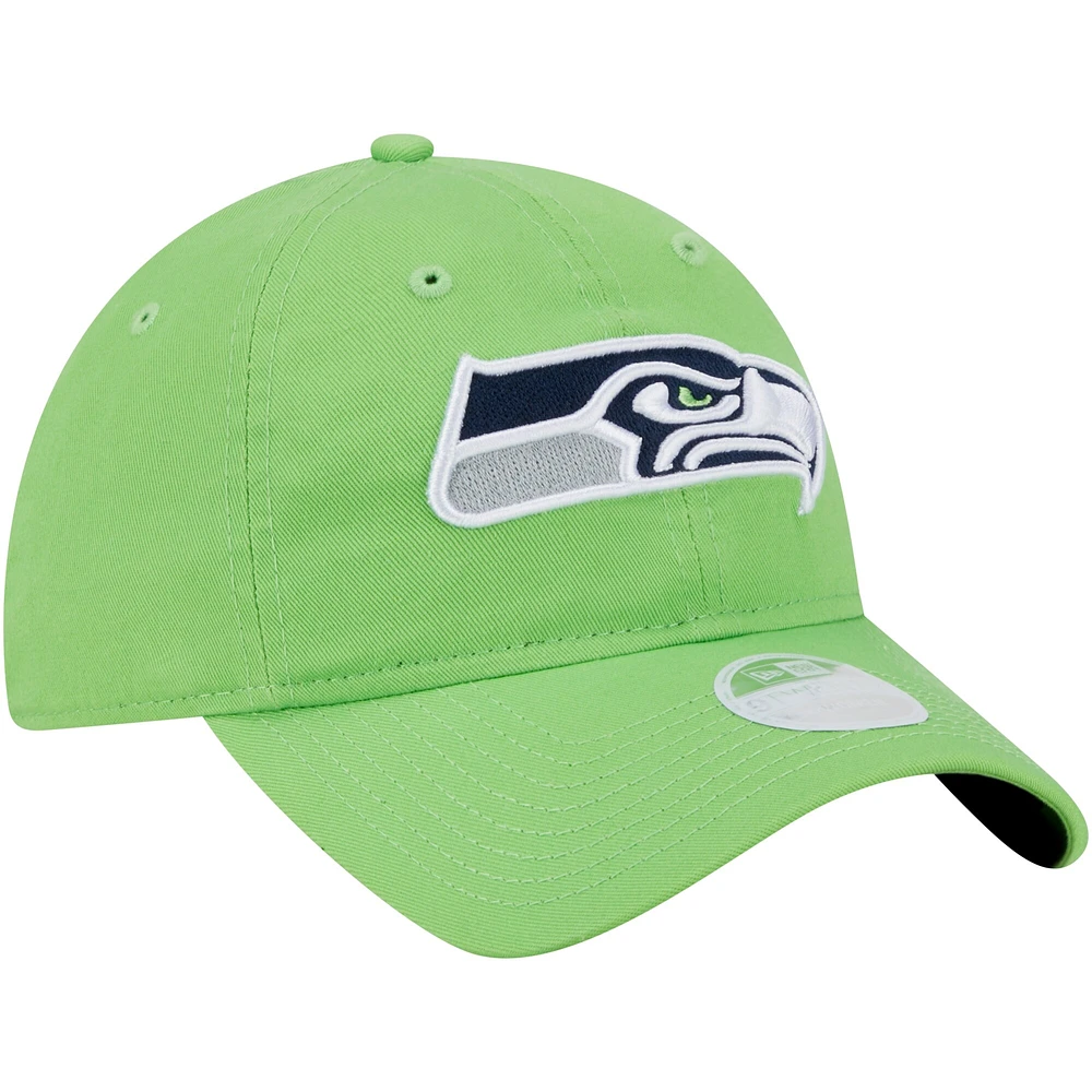 Casquette ajustable Main Core Classic 2.0 9TWENTY pour femme New Era Neon Green Seattle Seahawks