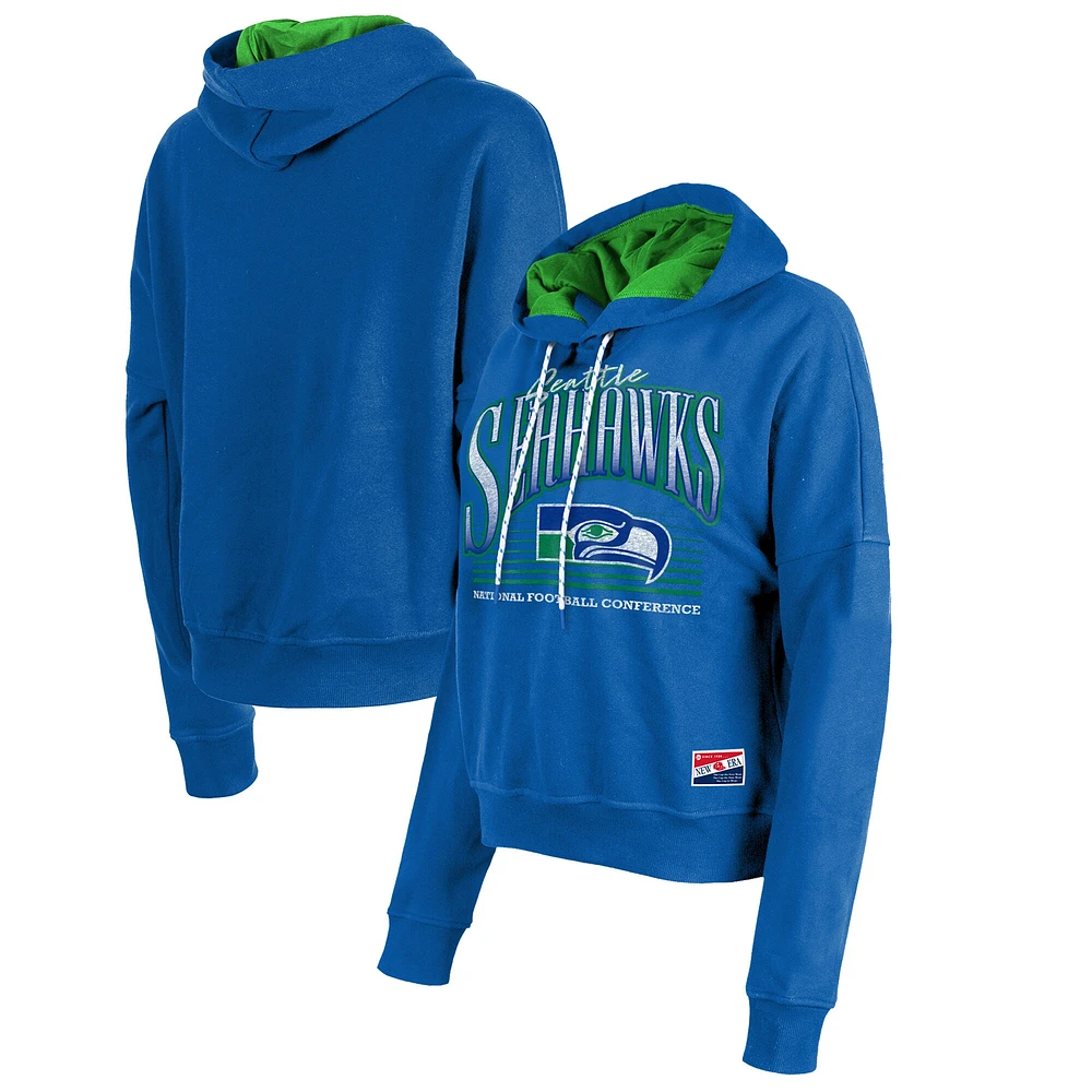 Sweat à capuche manches longues et col rond Royal Seattle Seahawks de New Era pour femme