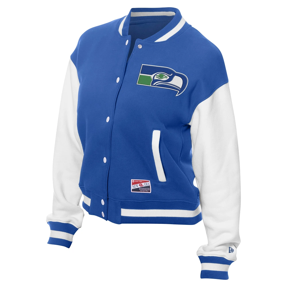 Women's New Era Royal Seattle Seahawks Throwback Fleece Full-Snap Jacket