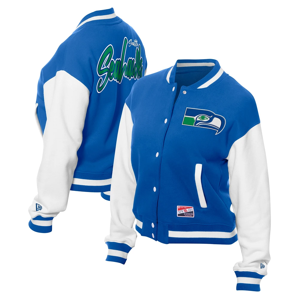 Women's New Era Royal Seattle Seahawks Throwback Fleece Full-Snap Jacket