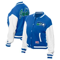 Women's New Era Royal Seattle Seahawks Throwback Fleece Full-Snap Jacket