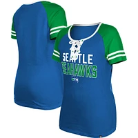 Women's New Era  Royal Seattle Seahawks Throwback Raglan Lace-Up T-Shirt