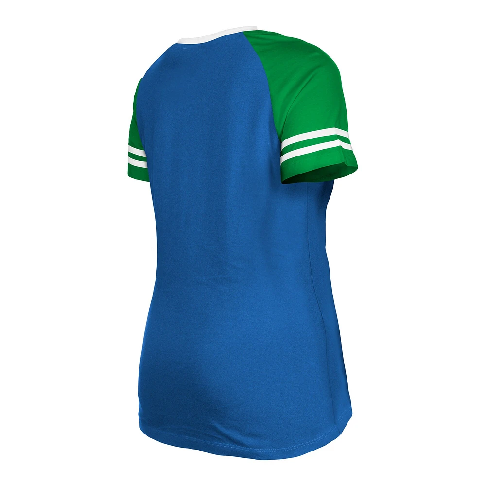 Women's New Era  Royal Seattle Seahawks Throwback Raglan Lace-Up T-Shirt