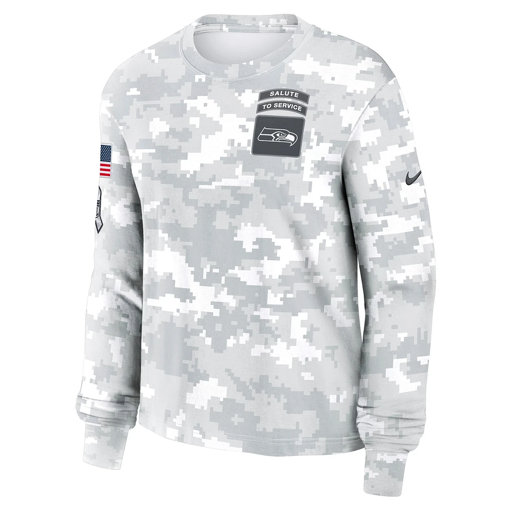 Women's Nike Arctic Camo Seattle Seahawks 2024 Salute To Service Performance Long Sleeve T-Shirt