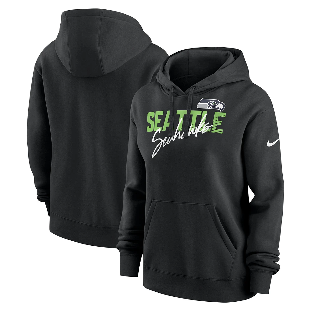 Women's Nike Black Seattle Seahawks Wordmark Club Fleece Pullover Hoodie