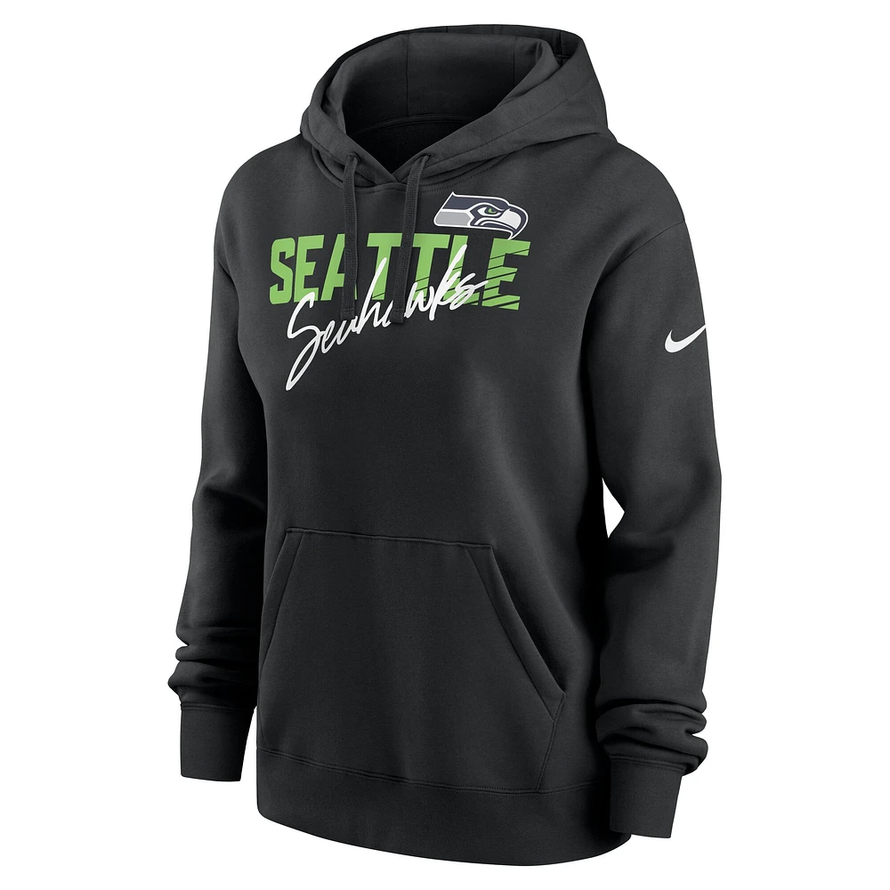 Women's Nike Black Seattle Seahawks Wordmark Club Fleece Pullover Hoodie