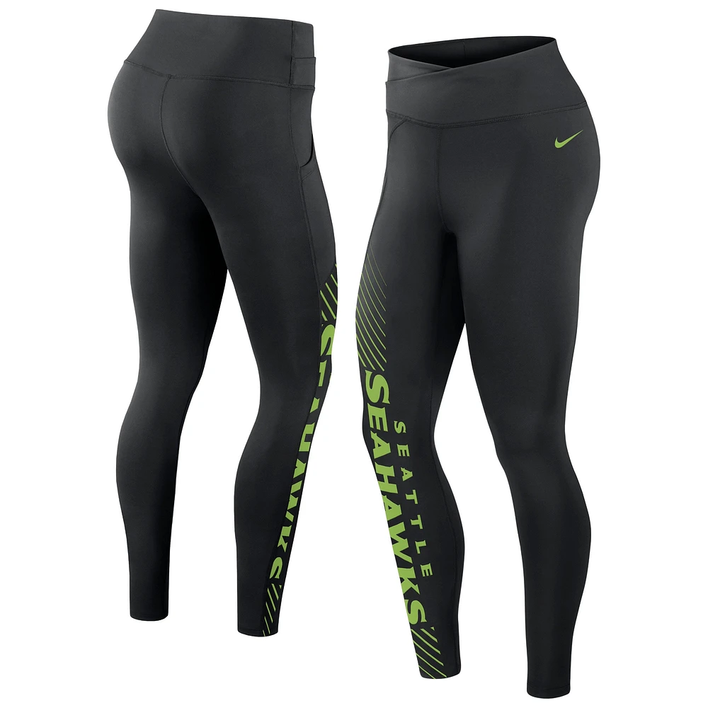 Women's Nike Black Seattle Seahawks Yard Line Crossover Leggings