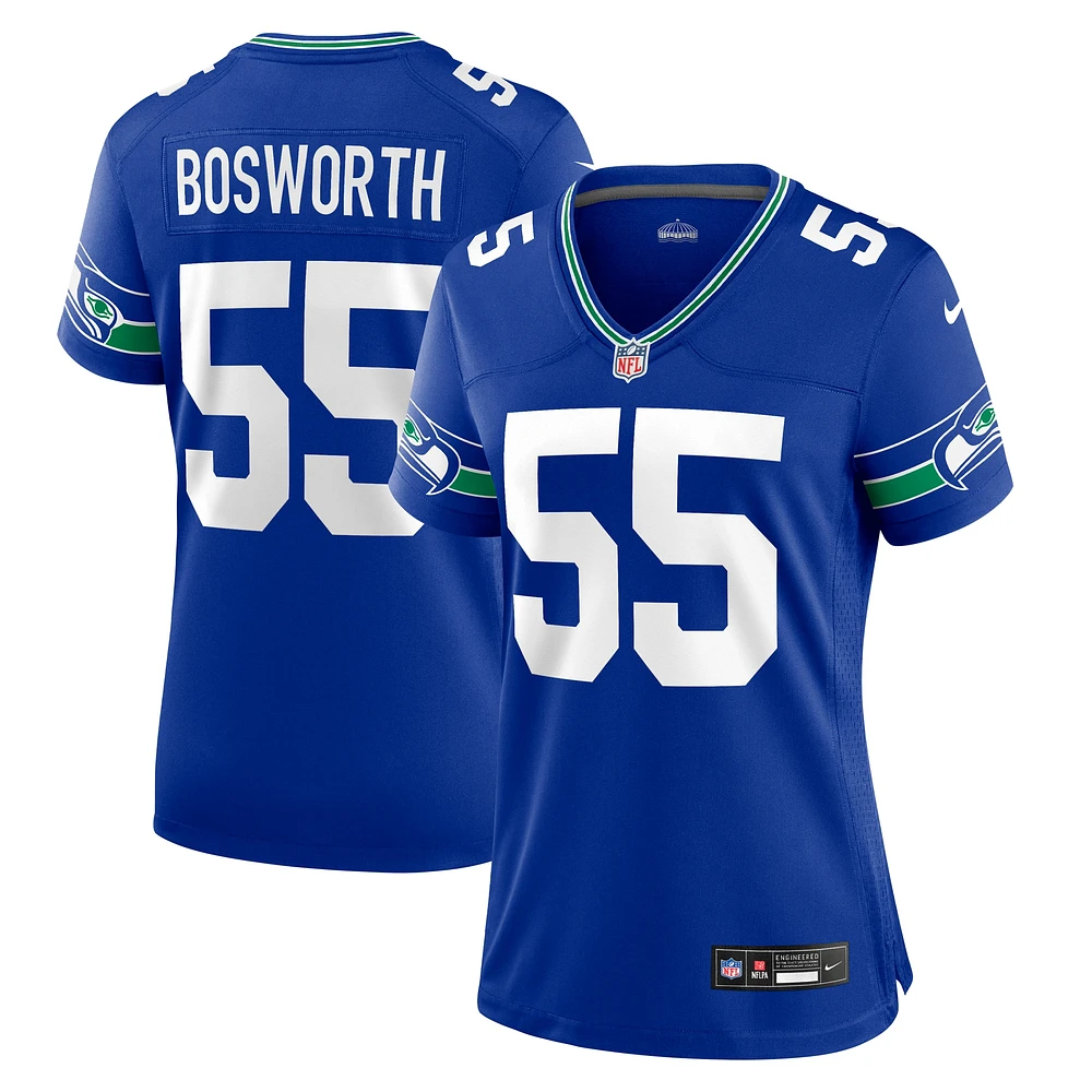 Maillot de match joueur à la retraite Nike Brian Bosworth Royal Seattle Seahawks Throwback pour femme