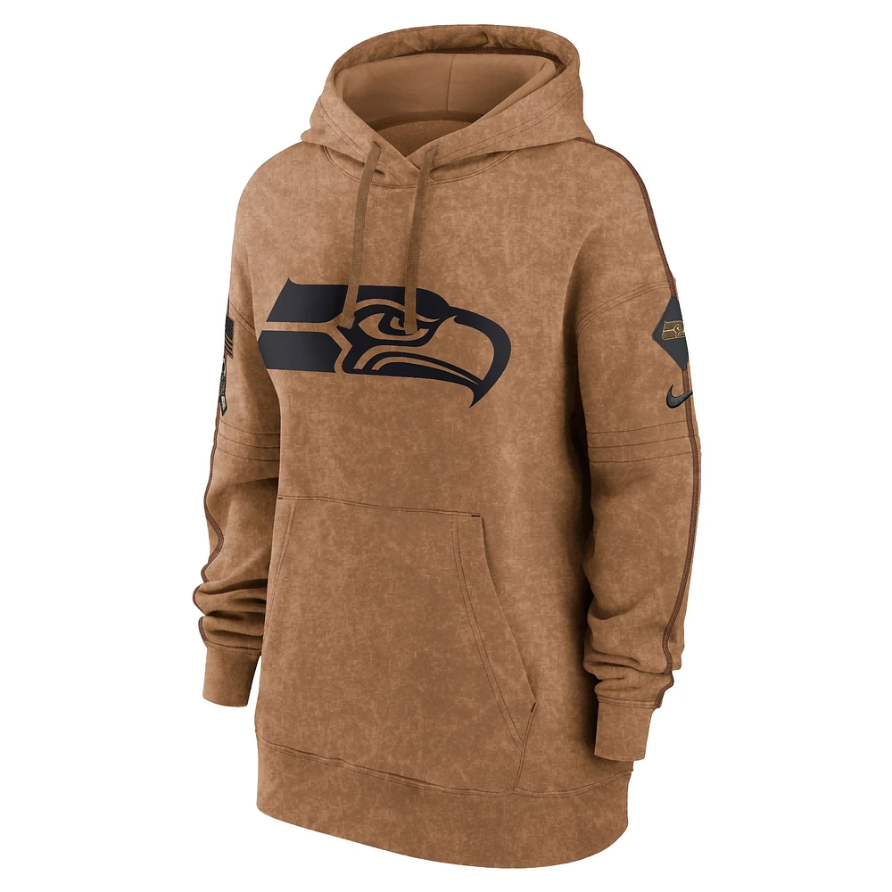 Women's Nike  Brown Seattle Seahawks 2023 Salute To Service Pullover Hoodie