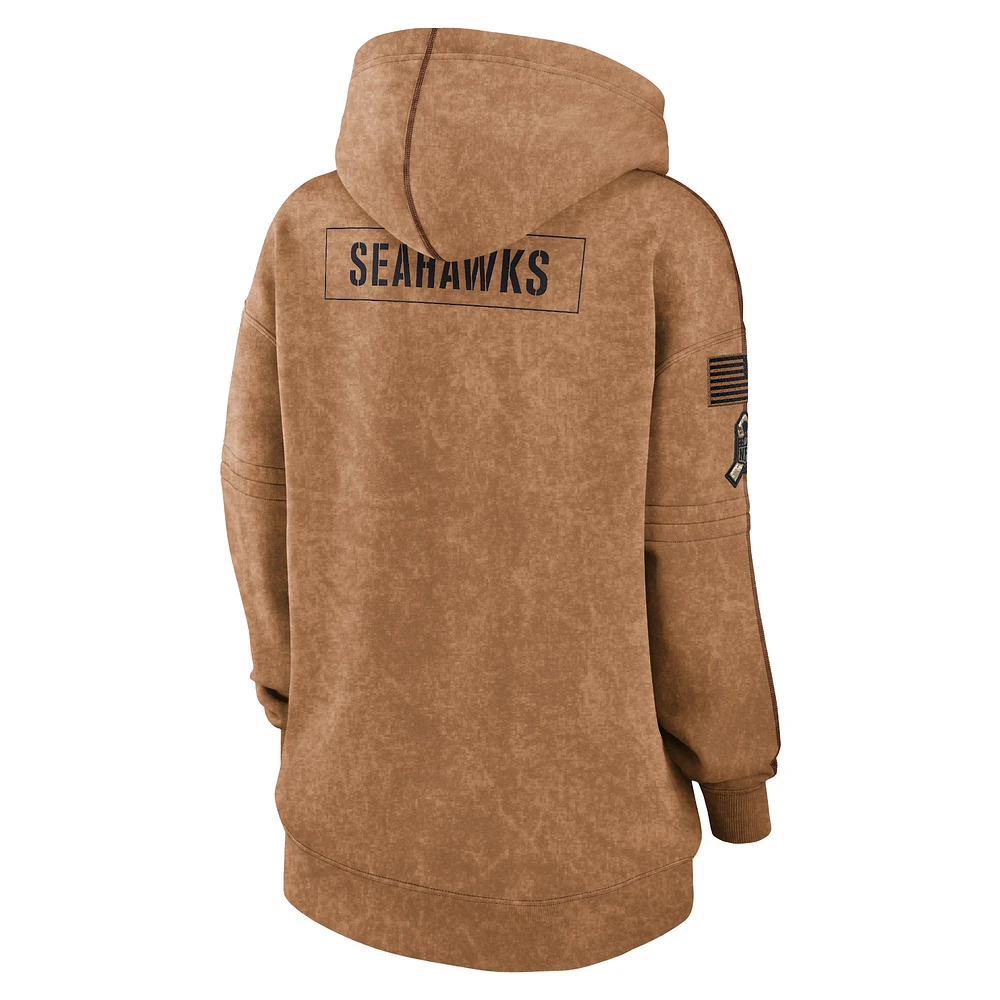 Women's Nike  Brown Seattle Seahawks 2023 Salute To Service Pullover Hoodie