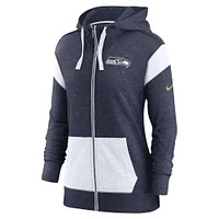 Women's Nike College Navy/White Seattle Seahawks Monaco Lightweight Full-Zip Hoodie