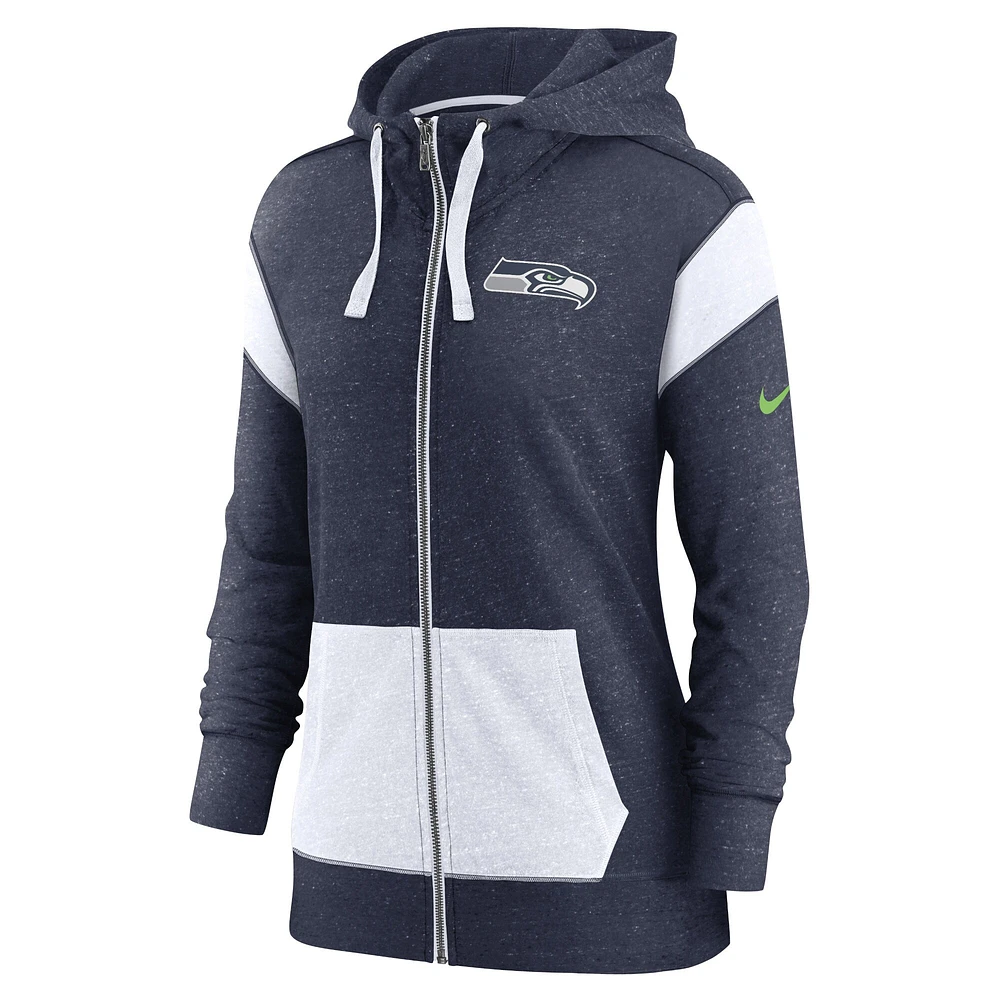 Sweat à capuche léger fermeture éclair intégrale Monaco Seahawks de Seattle Nike pour femme, bleu marine universitaire/blanc, grande taille