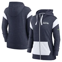 Sweat à capuche léger fermeture éclair intégrale Monaco Seahawks de Seattle Nike pour femme, bleu marine universitaire/blanc, grande taille