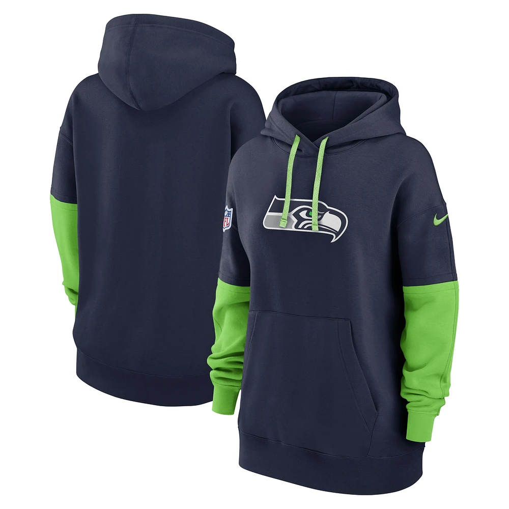 Women's Nike College Navy Seattle Seahawks 2024 Sideline Essential Fleece Pullover Hoodie