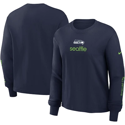 Women's Nike College Navy Seattle Seahawks Boxy Long Sleeve T-Shirt