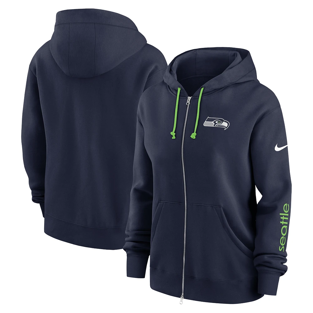 Sweat à capuche entièrement zippé Nike College Navy Seattle Seahawks Phoenix pour femme