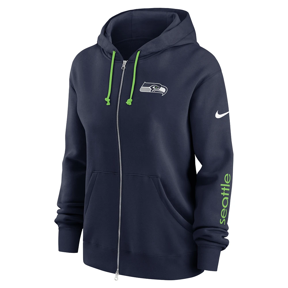 Sweat à capuche entièrement zippé Nike College Navy Seattle Seahawks Phoenix pour femme