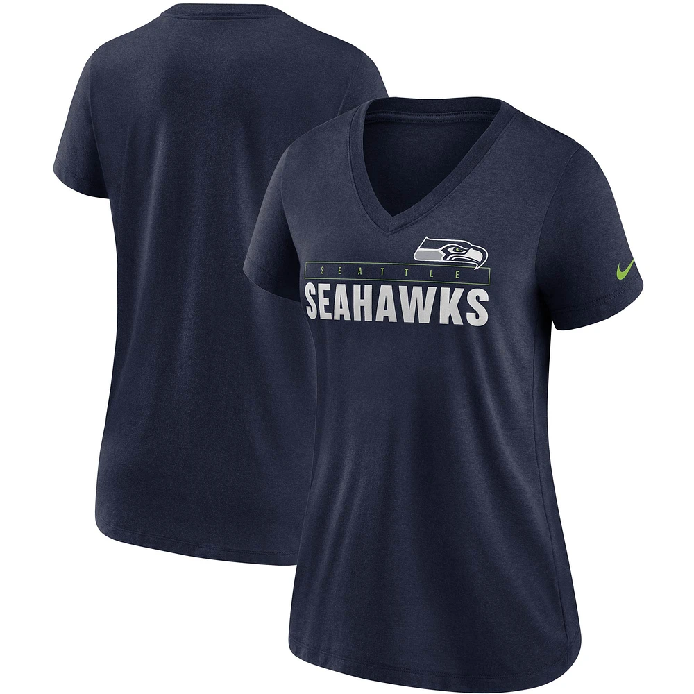 Women's Nike College Navy Seattle Seahawks Team Name Logo V-Neck Tri-Blend T-Shirt