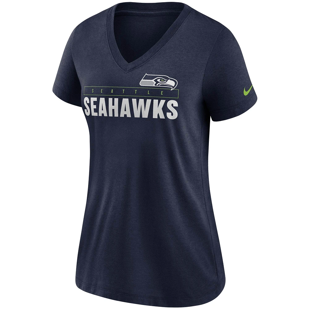 Women's Nike College Navy Seattle Seahawks Team Name Logo V-Neck Tri-Blend T-Shirt