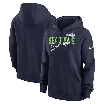 Women's Nike College Navy Seattle Seahawks Wordmark Club Fleece Pullover Hoodie