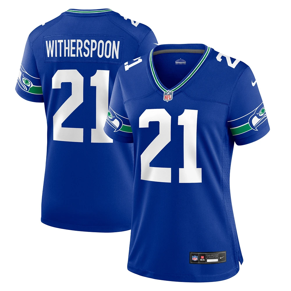 Maillot de match joueur Nike Devon Witherspoon Royal Seattle Seahawks Throwback pour femme