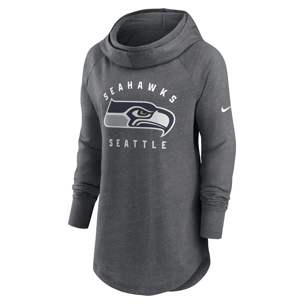 Sweat à capuche raglan col cheminée Nike Heather Charcoal pour femmes, Seattle Seahawks