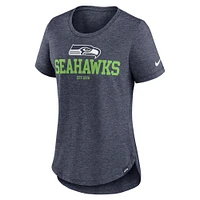 T-shirt tri-mélange tendance Nike Heather College Navy Seattle Seahawks pour femmes