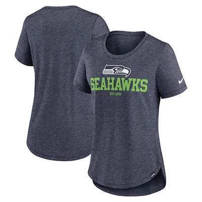 T-shirt tri-mélange tendance Nike Heather College Navy Seattle Seahawks pour femmes