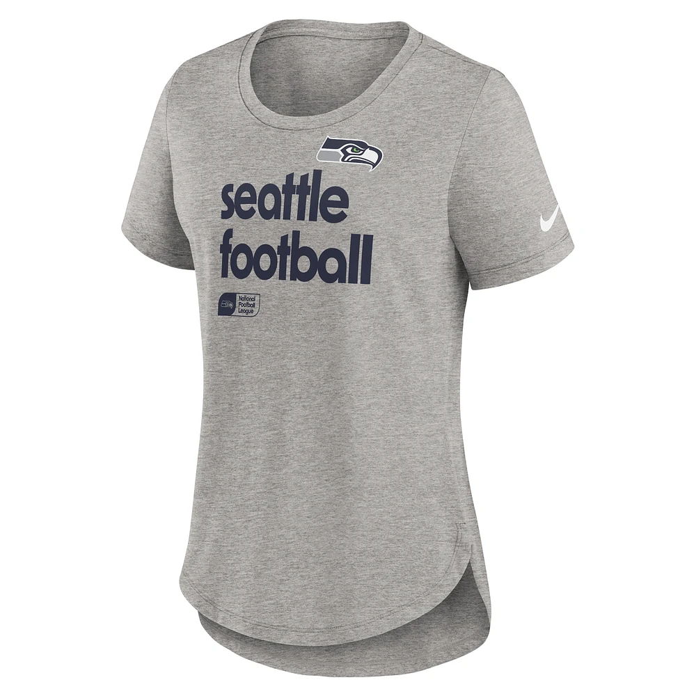 T-shirt Nike gris chiné à trois bandes tendance Seattle Seahawks pour femme