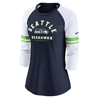 T-shirt tendance raglan léger à manches 3/4 Nike bleu marine Seattle Seahawks pour femme