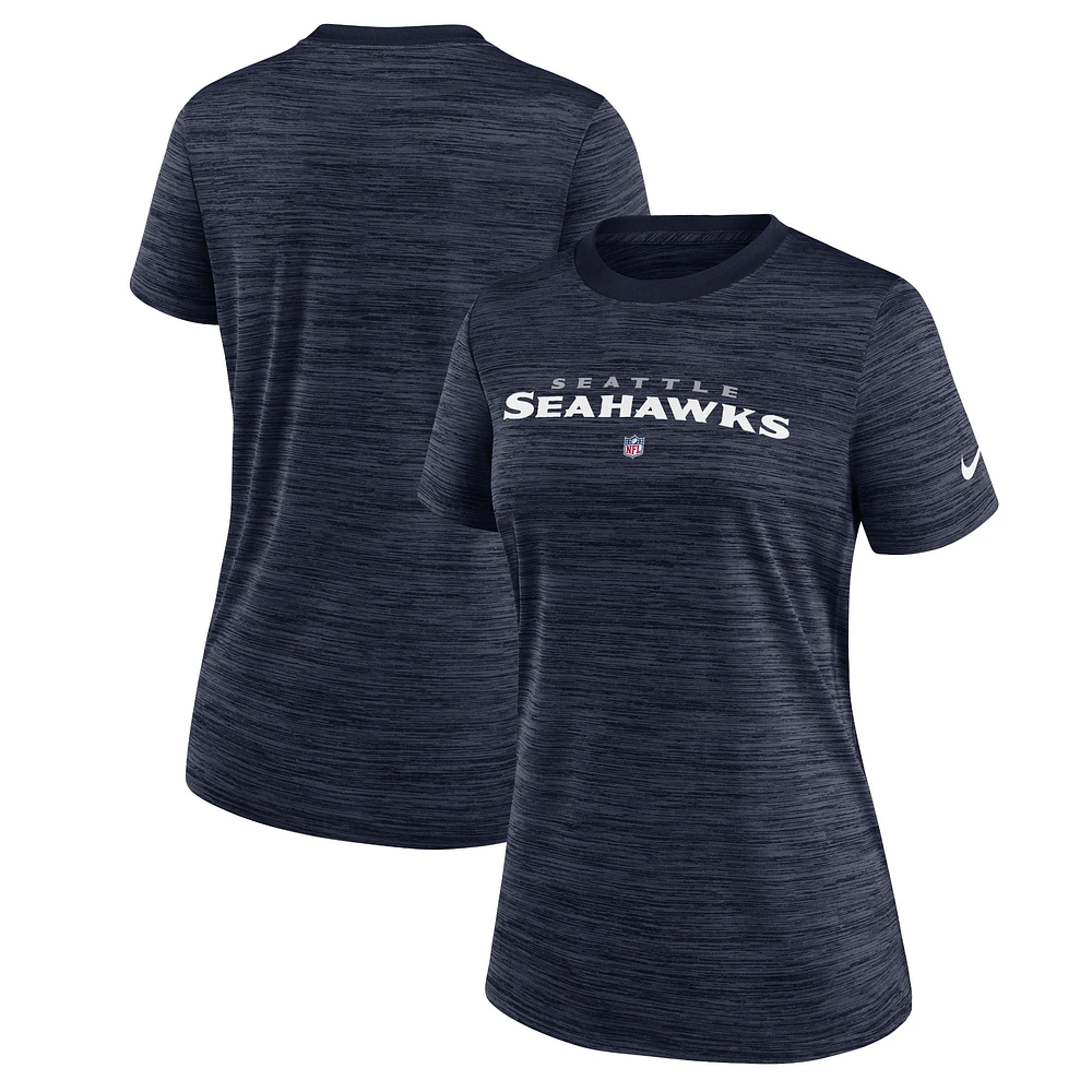 T-shirt Nike Seattle Seahawks Sideline Velocity Performance pour femme - Bleu marine