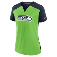 Women's Nike Neon Green/College Navy Seattle Seahawks Impact Exceed Performance Notch Neck T-Shirt