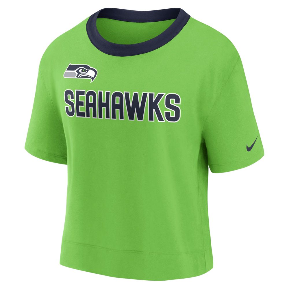 Women's Nike Neon Green Seattle Seahawks High Hip Fashion Cropped Top