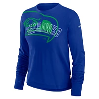 Women's Nike Royal Seattle Seahawks Layered Logo Cropped Long Sleeve Fashion T-Shirt